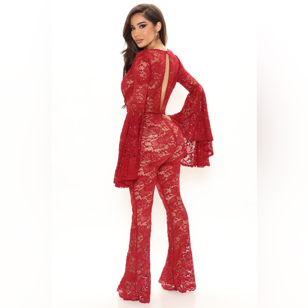 Fashion Nova Lace Jumpsuits Burgundy & Black